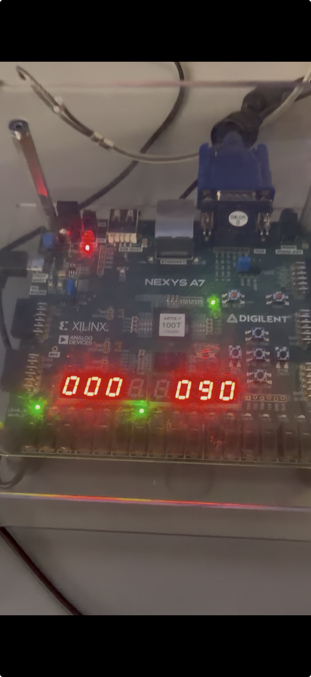 Nexys4 DDR board running FPGA Whack-A-Mole