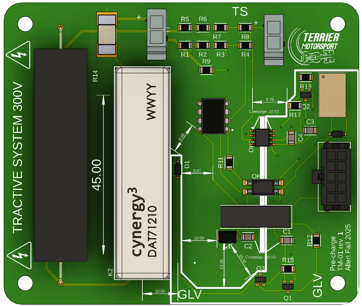 Assembled precharge PCB
