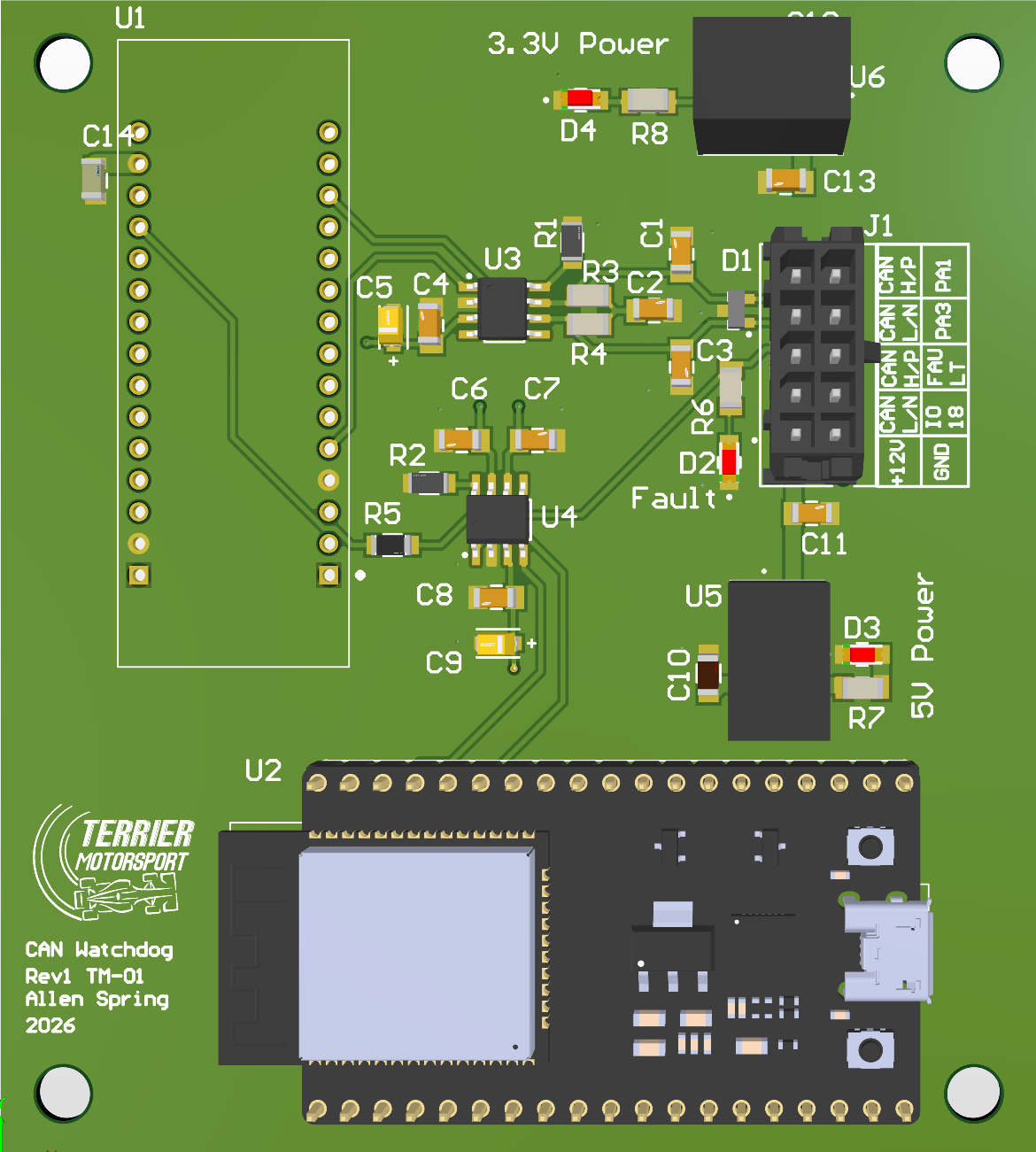 Assembled CAN watchdog PCB